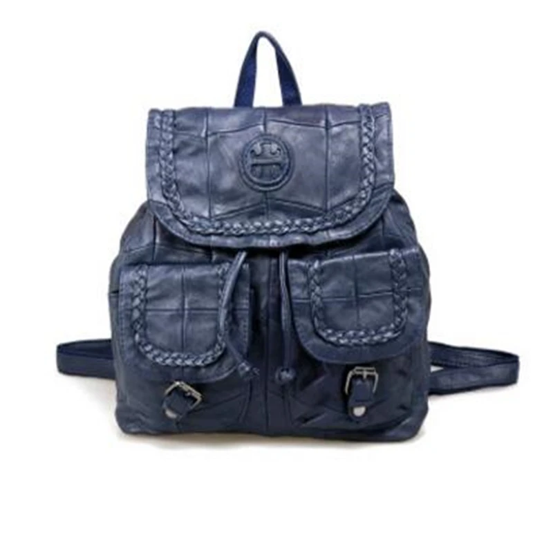 

2017 New Style Blue Genuine Leather Women Backpack Punk Multifunction Women Travel Double Shoulder Bags