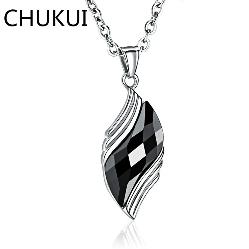 

CHUKUI Trendy Unique Women Angel Eyes Necklace Silver Stainless Steel Jewelry For Men Black Blue Color Natural Stone Necklaces
