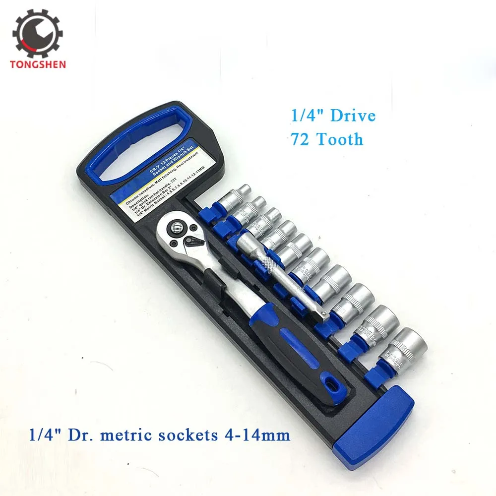 

12pcs 1/4" Drive Quick Release Ratchet and Cr-V Metric Sockets Set 1/4 Inch Socket Wrench Set CR-V Drive Ratchet Wrench Spanner