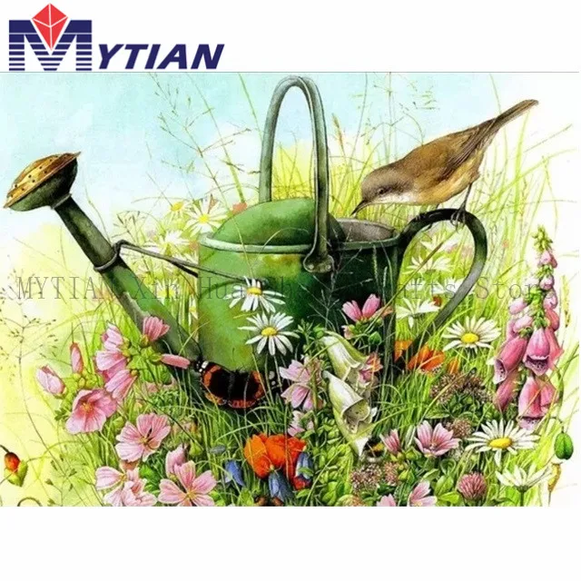 18093018 Vintage Inspired Watering Can With Birds,5D DIY Diamond Painting Kit,MYTIAN Diamond Embroidery Mosaic Cross Stitch Wall Decor