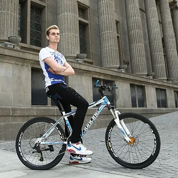 

Mountain Bike High Men Women Carbon Steel Frame 3 Colors 21 24 27 Speed 24 26 Inches Double Disc Brake Road Bicycle