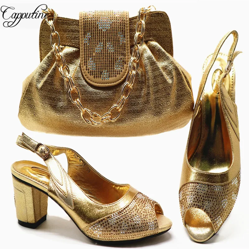 

Capputine Nigerian Fashion Woman Shoes And Bag To Match Set New Design Italian Middle Heels Shoes And Bag Set For Party G55