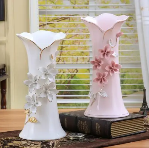 Керамическая белая розовые цветы ваза home decor большие напольные вазы для Свадебные украшения керамики фарфоровые статуэтки