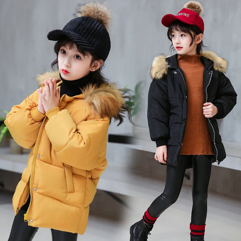 2018 New Children Girls Winter Coat Parkas Wadded Jacket Fashion Big Fur Collar Cotton Jackets Outerwear 110-160 Color Black 2018 New Children Girls Winter Coat Parkas Wadded Jacket Fashion Big Fur Collar Cotton Jackets Outerwear 110-160 Color Black