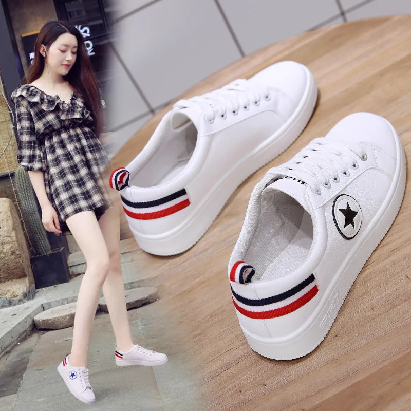 

Women Sneakers Fashion Breathable PU Leather Platform White Shoes Woman zapatos de mujer Soft Footwears BX26