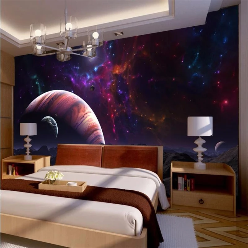 photo wallpaper quality flash silver fabric / top surface bedroom bedside fantasy universe stars planets large mural wallpape
