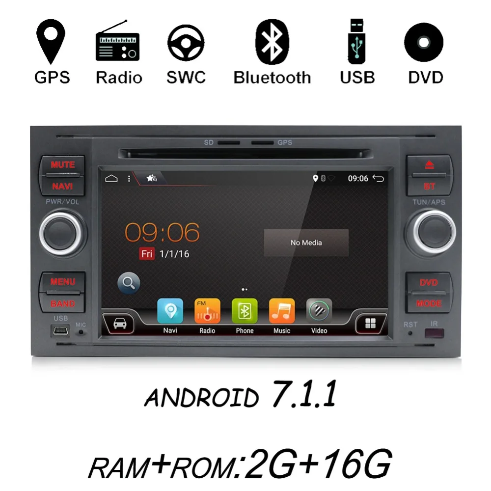 

Android 7.1.1 Two Din 7 Inch Car DVD Player For Ford/Mondeo/Focus/Transit/C-MAX/S-MAX/Fiesta RAM 2G GPS Navigation Radio WIFI BT