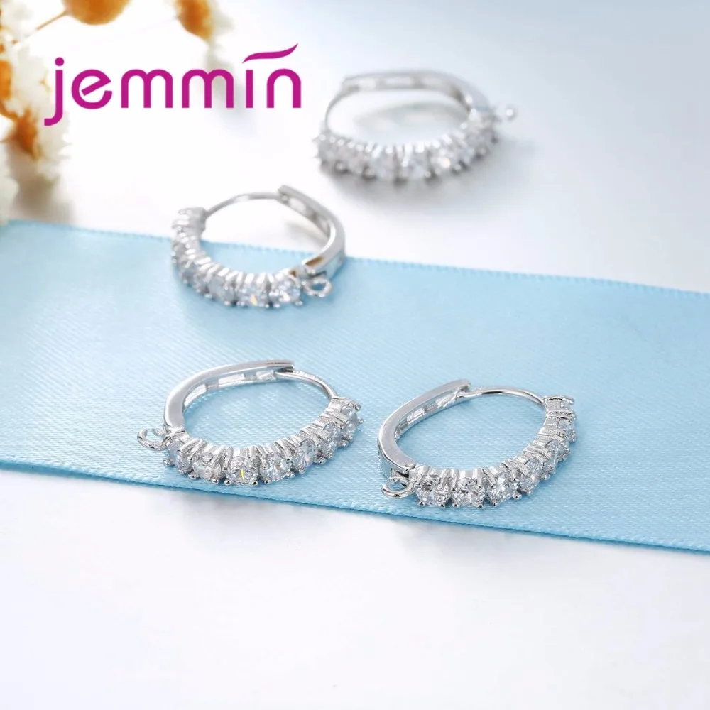 Jemmin новый простой узкий Loop Хооп Серьги Micro инкрустация Полный белый кристалл Одежда высшего качества 925 стерлингов Серебряные ювелирные