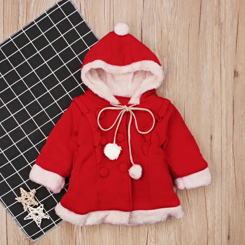 Зимнее Детское пальто Верхняя одежда с длинными рукавами с капюшоном утолщение плюс бархатная Рождественская куртка детская одежда От 2 до