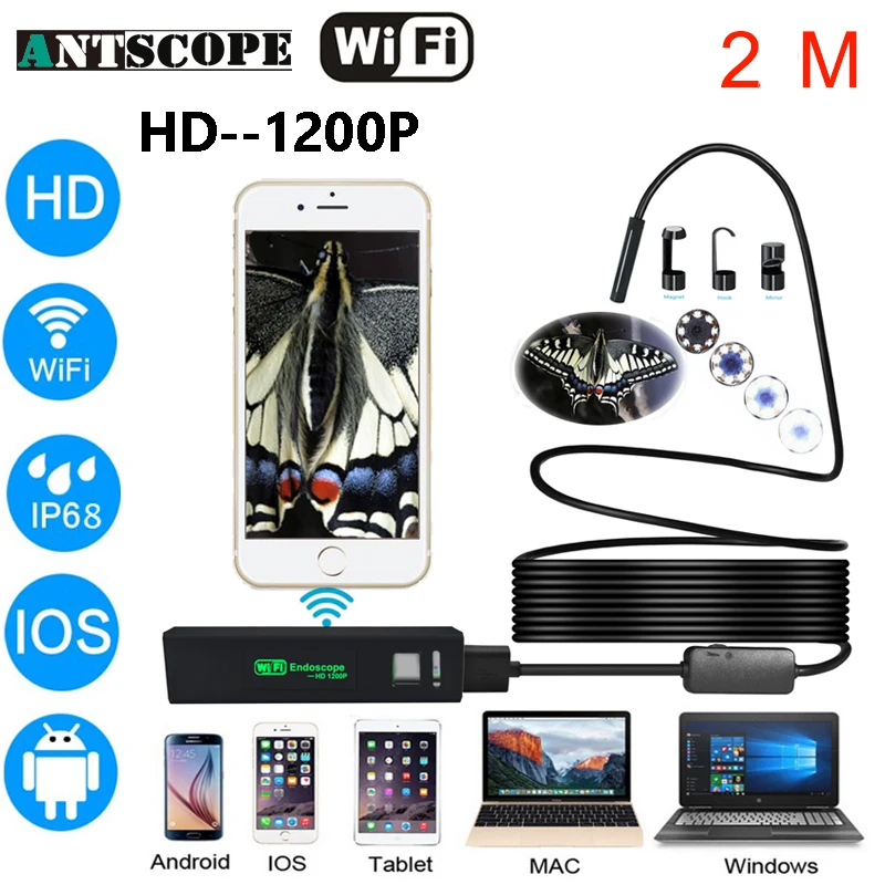 

Antscope Wifi 8mm Endoscope 2M Hardwire Waterproof 1200P Android iOS Endoscope Camera Inspection boroscopio 19