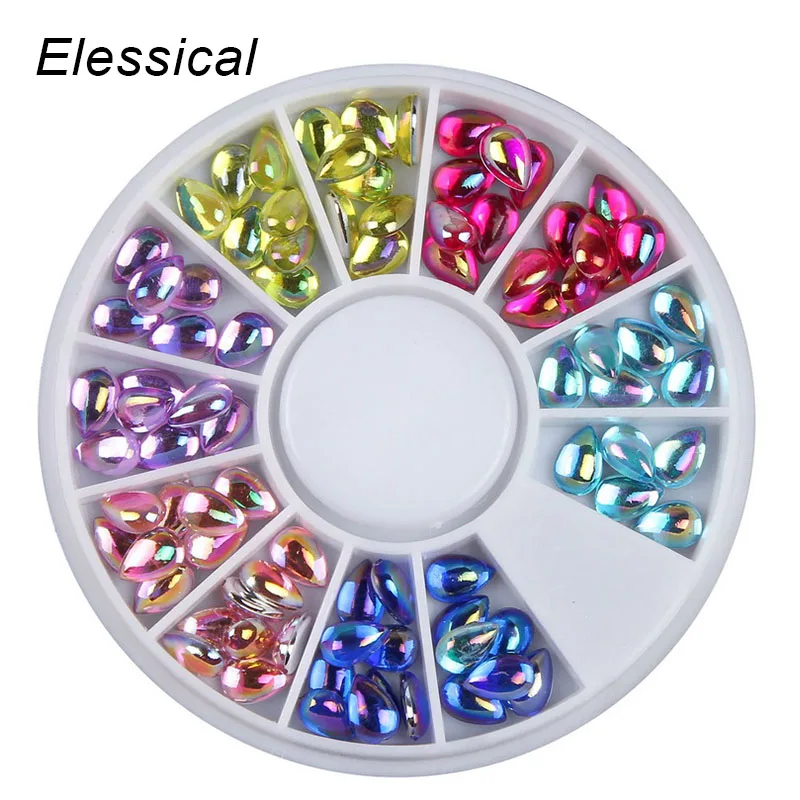 

ELESSICAL Colorful Holographic Acrylic Rhinestones Water Drop Design 3D Nail Art Decorations Nail Charm Manicure In Wheel WY1125