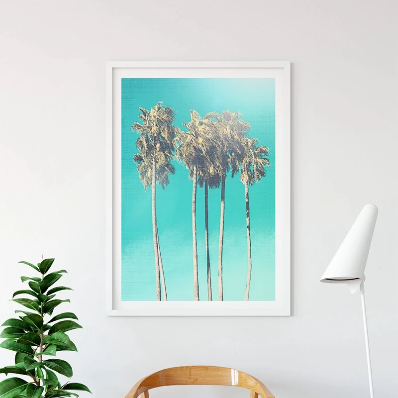 Palm Tree Decor Canvas Painting Blue Wall Art , California Landscape Canvas Print Palm Tree Wall