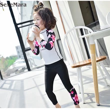 Купальный костюм для девочек младшего возраста, новинка года, дизайнерский купальник с длинным рукавом, детский купальный костюм с цветочным принтом, детская пляжная одежда