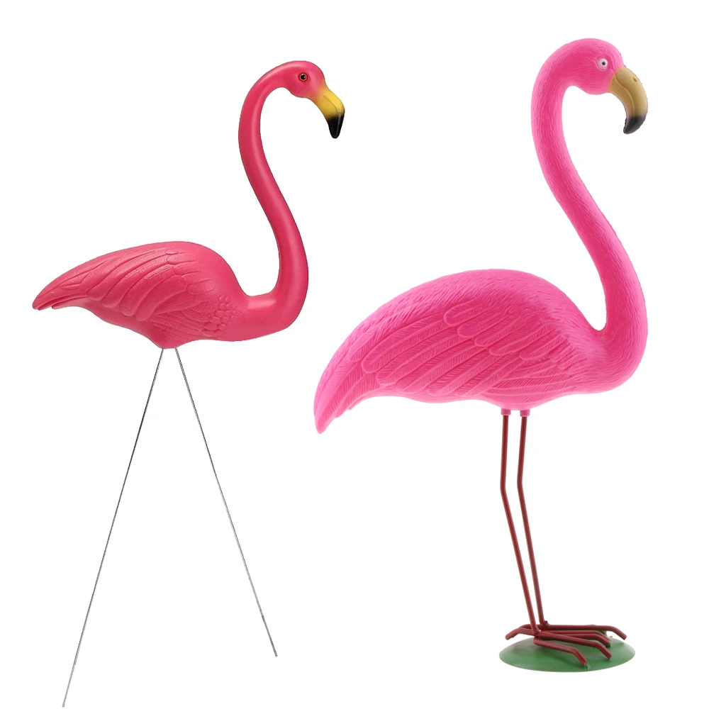 2Pieces Lifelike Pink Flamingo Yard Garden Lawn Art Ornaments Decor Set
