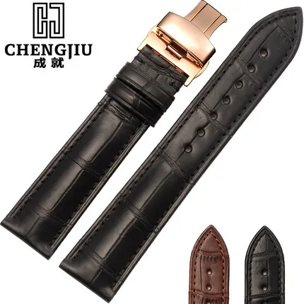 

14 16 18 19 20 21 22 24mm Crocodile Skin Watch Strap For Jaeger LeCoultre/Mido/Blancpain Gold Deployment Buckle Watchband Men Cr