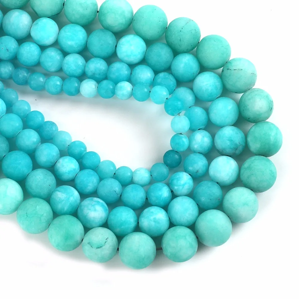 

New Arrival Natural Stone Matte Frosted Blue Amazonite Round Loose Beads 15" Strand 6 8 10 12MM Pick Size For Jewelry Making