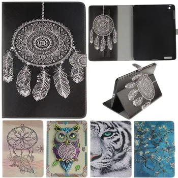 

For IPad 2 3 4 Cute Cartoon Owl Tiger Lion Girl Tree Stand Flip Leather Case For Apple IPad 2 3 4 IPad2 IPad3 IPad4 Tablet Cover