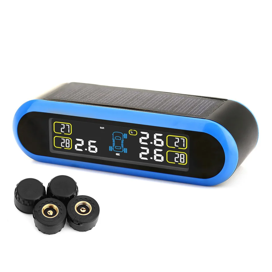 

Wireless Alarm Monitor Monitoring 4 External Tire Pressure Sensors Solar Energy LED Display Screen Auto Car Alarm System