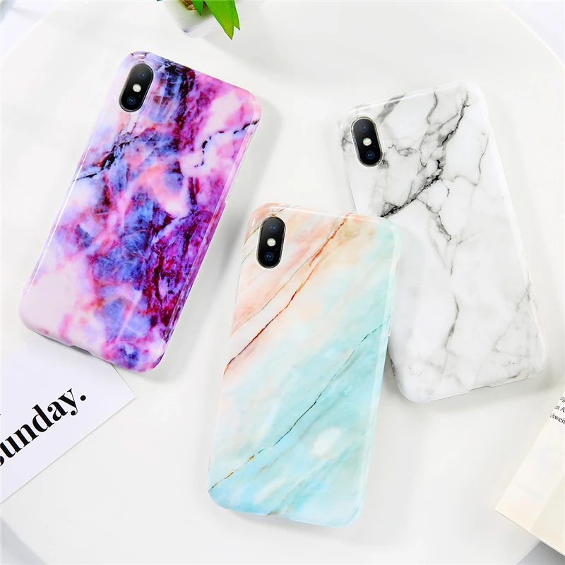

Marble Phone Case For iPhone X 8 7 6 6S Plus IMD Silicon Case Purple for iPhone XR XS Max Soft TPU Stone Image Back Case Cover