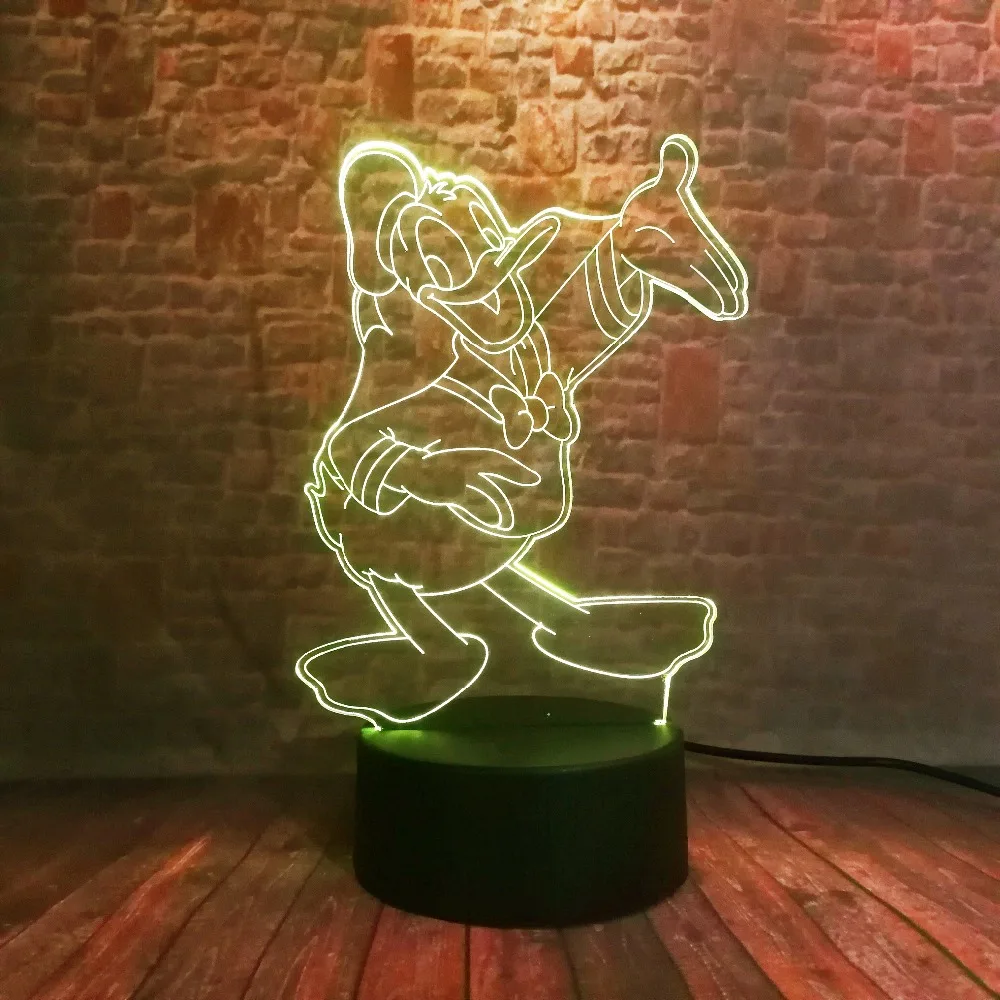 Милый 3D Фильм рисунок Дон Дональд Дак Гуфи Микки друг LED 7 цветов Изменение ночник