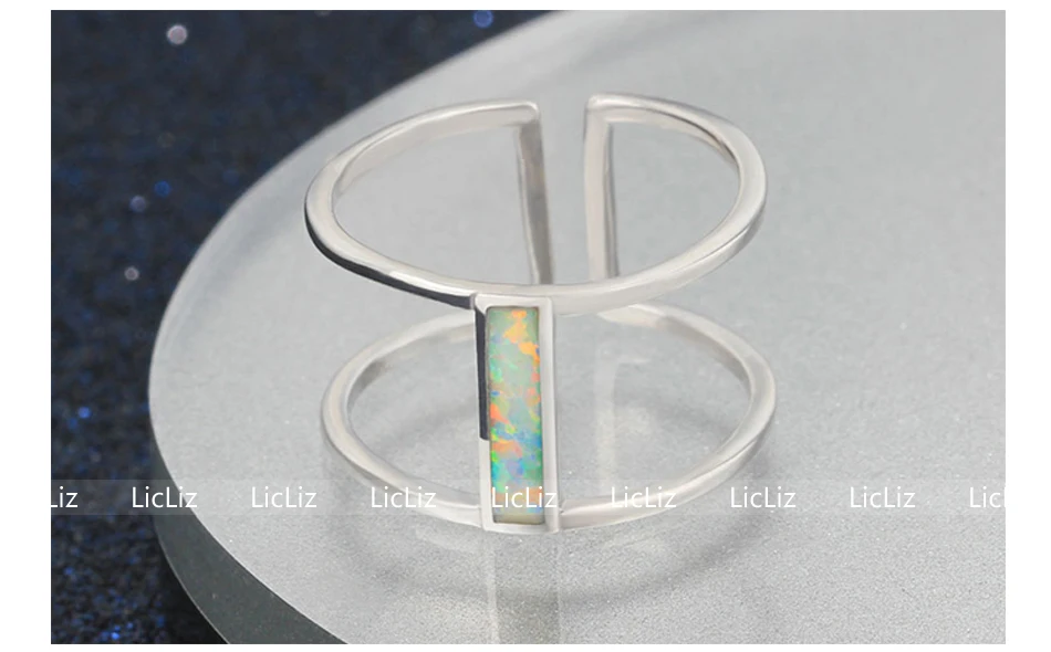 LicLiz 925 пробы серебряные Регулируемые кольца для женщин прямоугольные кольца с белым опалом двухслойные кольца обручальное кольцо LR0377