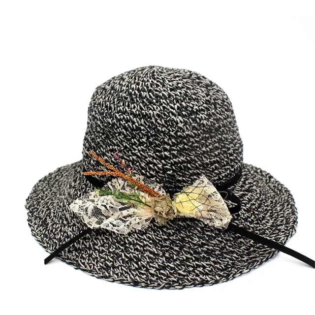 Ditpossible Смешанная цветная трубочка шляпы женские летние шляпа от солнца наружные головные уборы Женская пляжная кепка Панама - Цвет: black