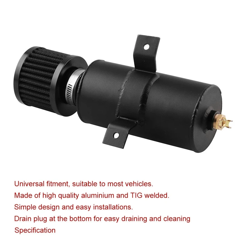 Universal Metal Baffle Engine Oil Capture Tank Ventilator Oil Can with Air Filter 0.75L Front Port Coolant Overflow Tank Air F