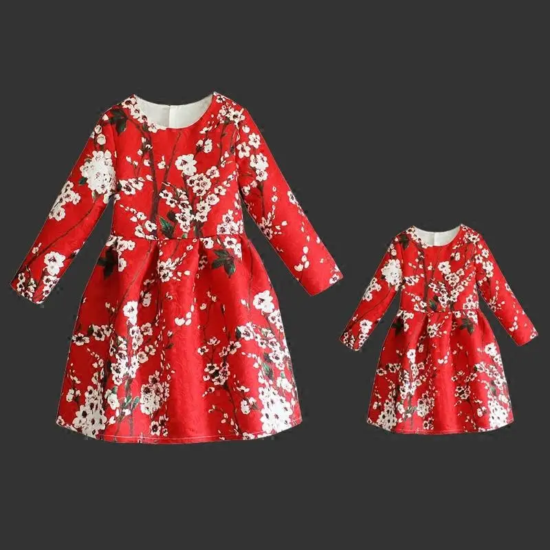 Семейная Одежда для девочек и мам весеннее платье с цветочным принтом длинные плиссированные нарядные юбки для мамы и дочки платья для мамы и дочки