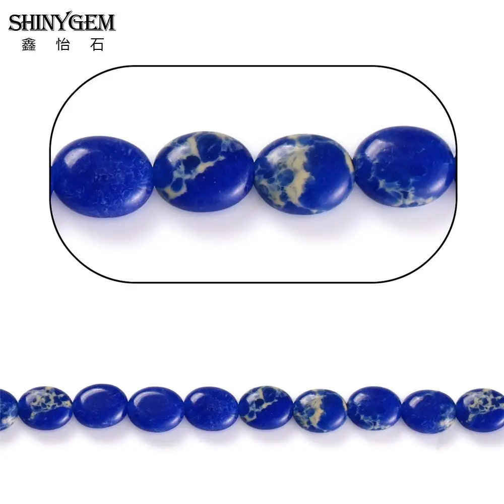 

ShinyGem 8*10mm Oval Beads Blue Sea Sediment Jaspers Gem Stone Loose Beads Natural Stone Beads For DIY Jewelry Making 20pcs/ Lot