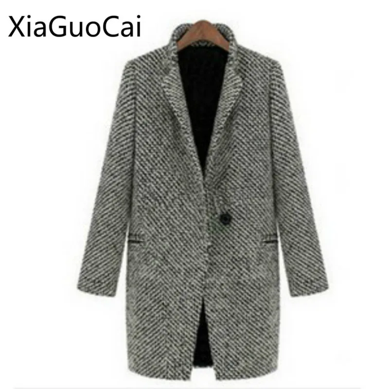 

Fashion 2018 New Style Women Outerwear Gray Female Coats Long Sleeve Mandarin Collar Winter Coats Single Button Jackets W1 35