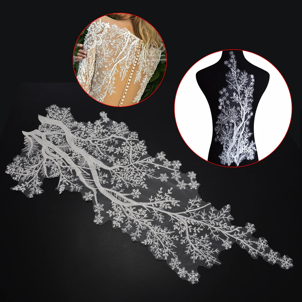 New Style Bridal Lace Applique Embroidery Motif Trim Fashionable DIY Applique for Wedding Dress Home Decoration 510x240mm
