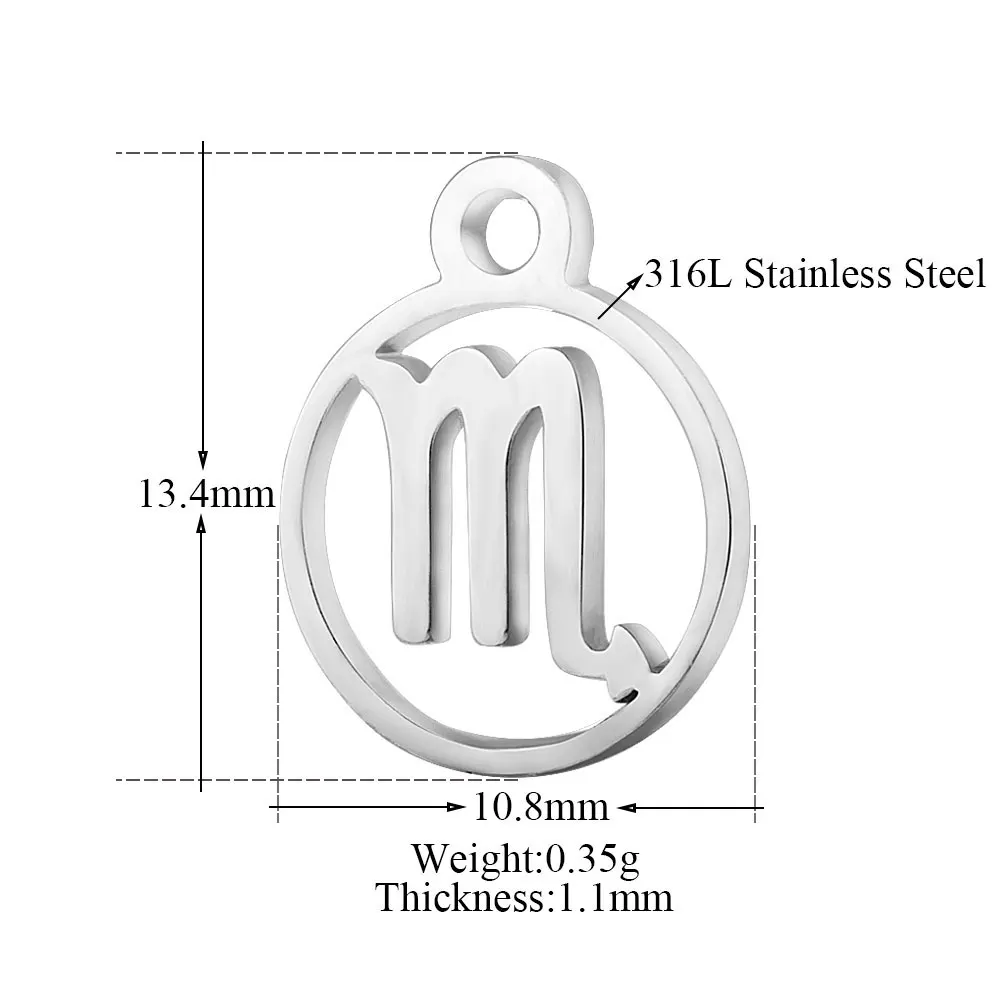 10 шт./лот, нержавеющая сталь, лазерная резка, Знак зодиака, амулеты, стальная наклейка, значок, сделай сам, металлическая подвеска, амулеты для изготовления ювелирных изделий