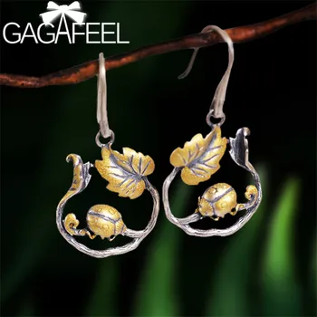 

GAGAFEEL 925 Sterling Silver Jewelry Cute Ladybug on Leaf Earrings for Women Fashion Plant Earrings Dangles brincos