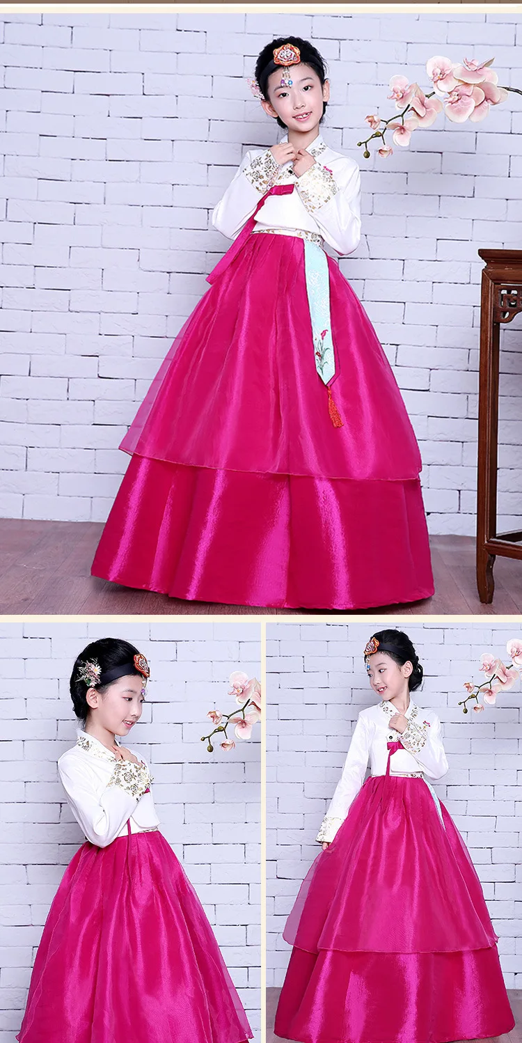 Высокое качество Дети корейский сцене детский праздничный костюм платье ханбок для свадьбы для девочек Корейский Традиционный платье для