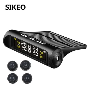 

Solar TPMS Car Tire Pressure Monitor System LCD Display 4 External Sensor Auto Alarm Security Adapter for VW Toyota BMW Audi