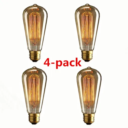 4-pack E27 база 40 Вт марочные шарики edison A19 старинное волокно вольфрамовый спиральный Глобус Стиль линейный 64 якоря накаливания 220 В - Цвет: E27 40W  A19 Linear