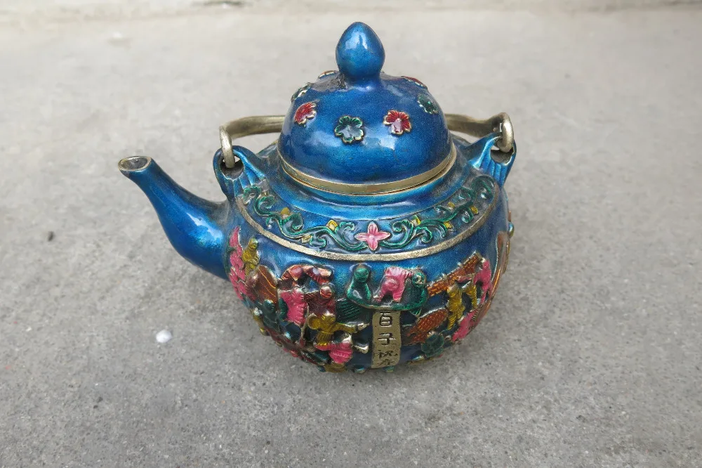 

Very rare Qing Dynasty (QianLong1735-1795) Cloisonne teapot,Hundred children celebrate birthday,free shipping