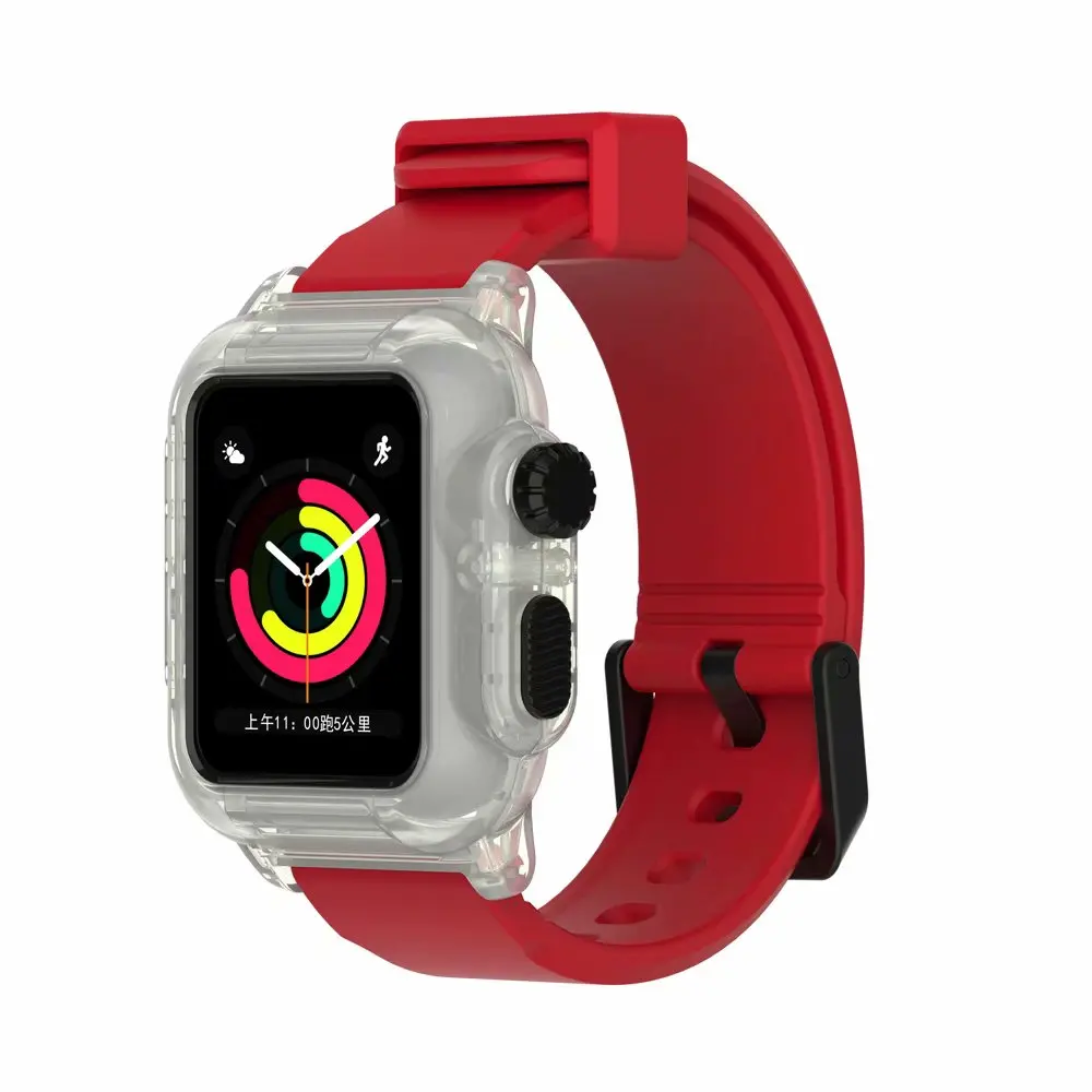 Роскошные IP68 Водонепроницаемый силиконовый ремешок для Apple Watch группа 42 мм Iwatch Sport плавательный группы с Защитный чехол серии 3 2 - Цвет ремешка: Red Luminous case