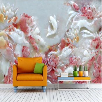 

beibehang 3d wallpaper Photo wallpaper 3D jade carving lotus 3d bedroom mural wallpaper home decoration wallpaper for walls 3 d
