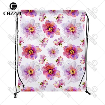 

Watercolor Pink White Peony Flowers Allover Pattern Print Custom individual Nylon fabric Drawstring Backpack gift bag