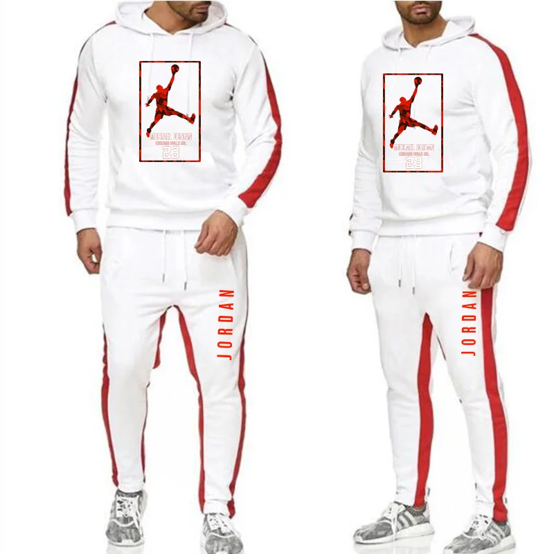 

New Tracksuit men hoodie Set off white Sportswear Sets Fleece sweatshirt suit Jordan 23 stripes Sweatpants Malechandal hombre