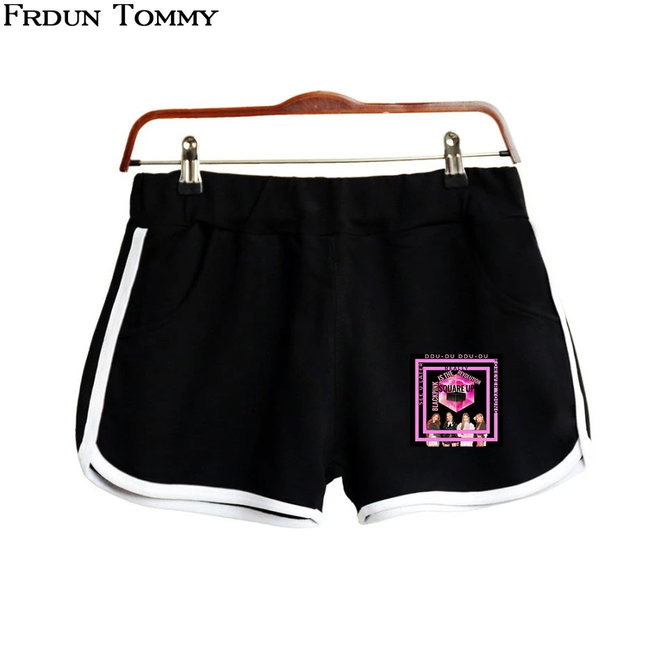 Frdun Tommy 2018 Новый Blackpink Короткие штаны Для женщин Повседневное хлопок короткий Femme контраст эластичный пояс летние шорты XS-2XL