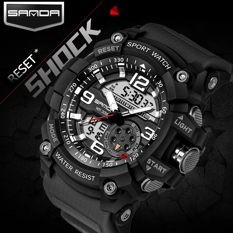 

2018 SANDA Mens Sports Watches G Style Military Waterproof Wristwatches Shock Analog Quartz Digital Watch Men relogio masculino