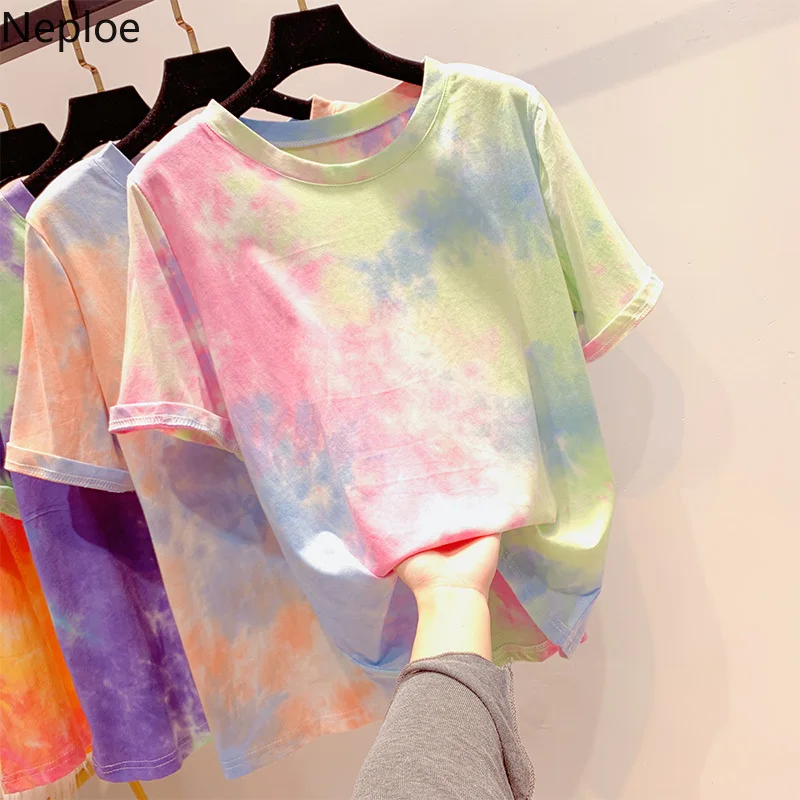 Neploe Tie dying новая модная футболка винтажные Топы контрастных цветов 2019 летние
