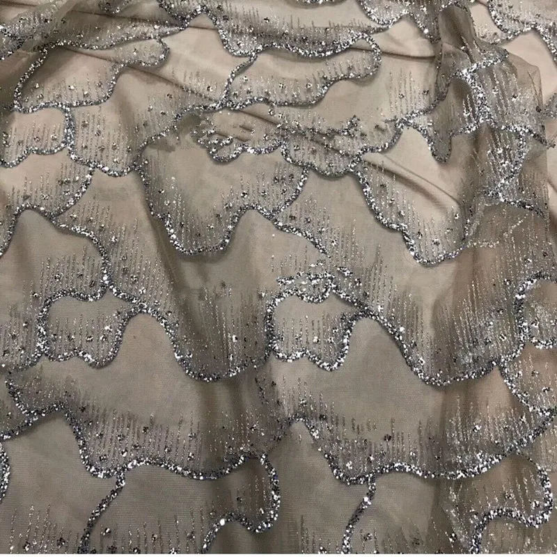 

sexy L-1170 glued glitter sequin lace fabric hot selling African French net Lace Fabric for party dress