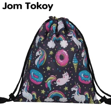 Jom Tokoy модная сумка на шнурке с принтом единорога Mochila Feminina рюкзак на шнурке Женский Повседневный Рюкзак для девочек 29037