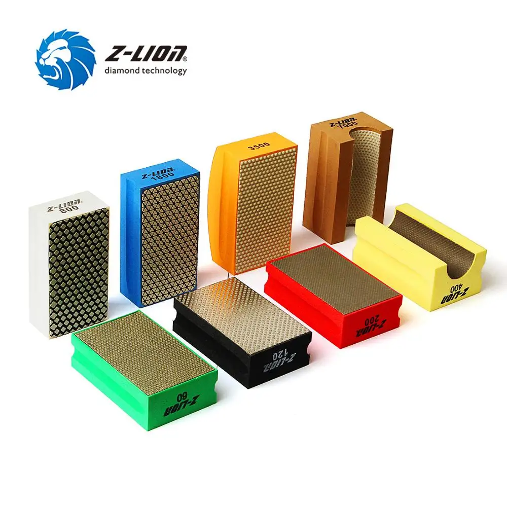 Z-LION Electroplated Diamond Hand Polishing Pad Foam Backed Hand Sanding Block For Granite Marble Stone Glass Ceramic Concrete