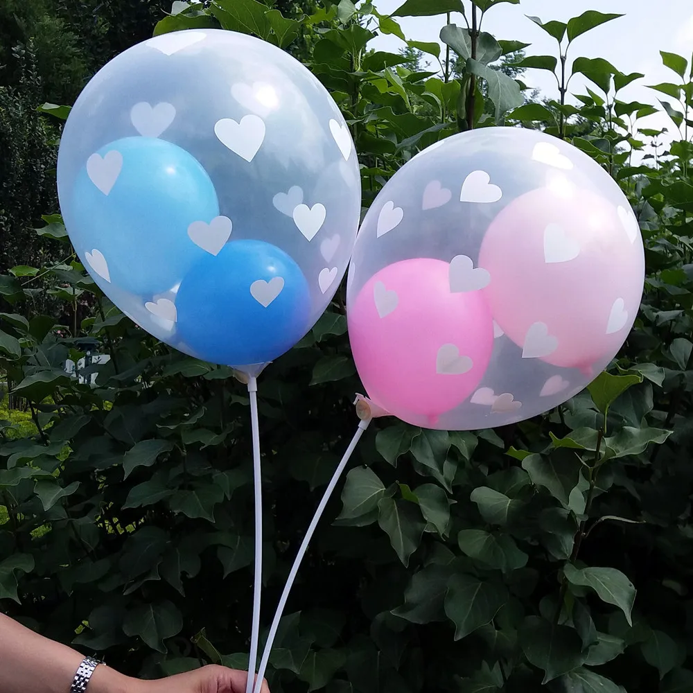 

25pcs/lot 12 inch Ball in ball transparent balloon love balloon wedding Valentine 's Day girl/boy birthday party pink/ blue/