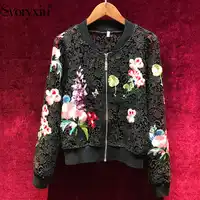 Svoryxiu デザイナー春夏セクシーな中空アウト刺繍黒ジャケット生き抜く女性の刺繍カーディガンジャケットコートトップススウェット