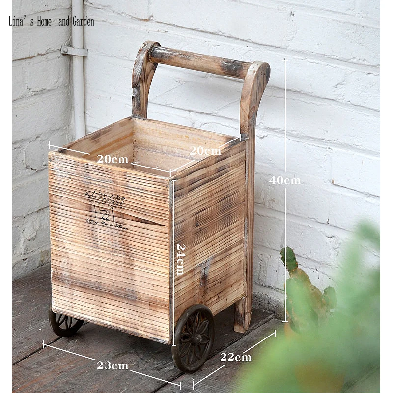 countryside vintage hand made wood planters cart (5)
